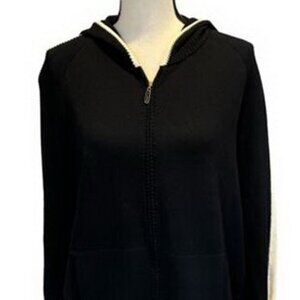 St. John Sport Black and White Stripe Zip-Up Knit Hoodie